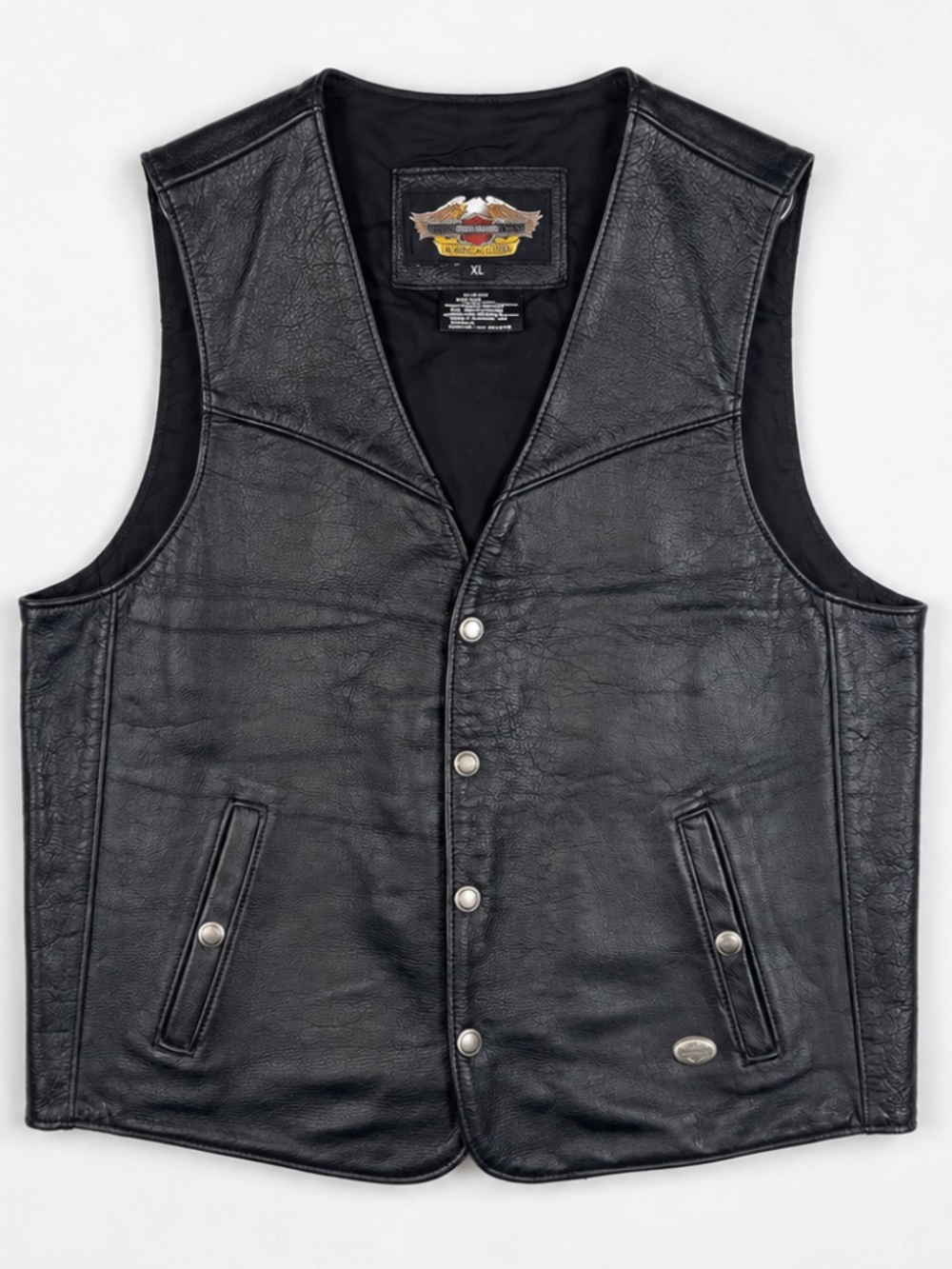 Vintage Harley Davidson Leather Vest Mens XL Black Made USA Motorcycle Biker